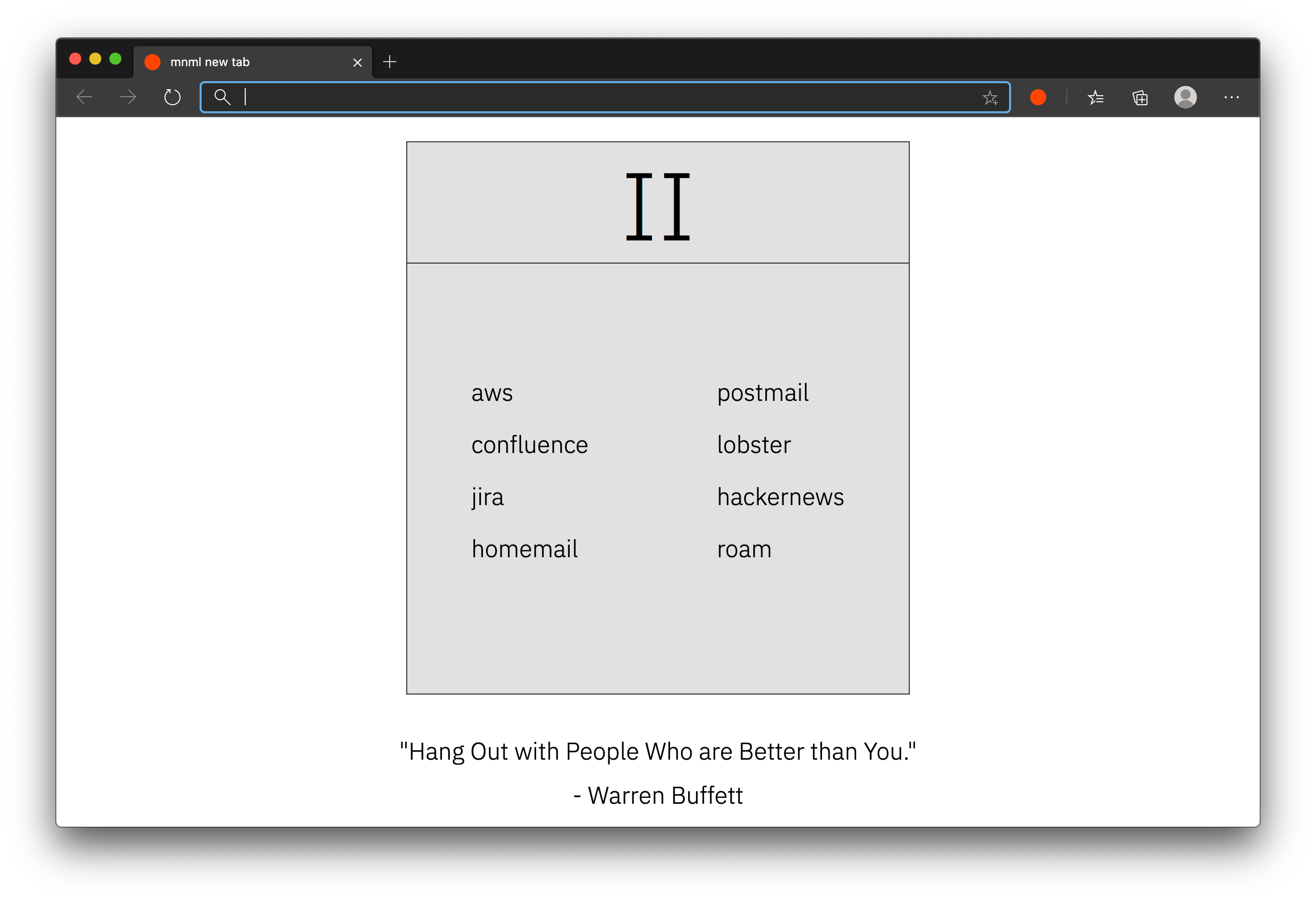 Screenshot of mnml new tab on edge