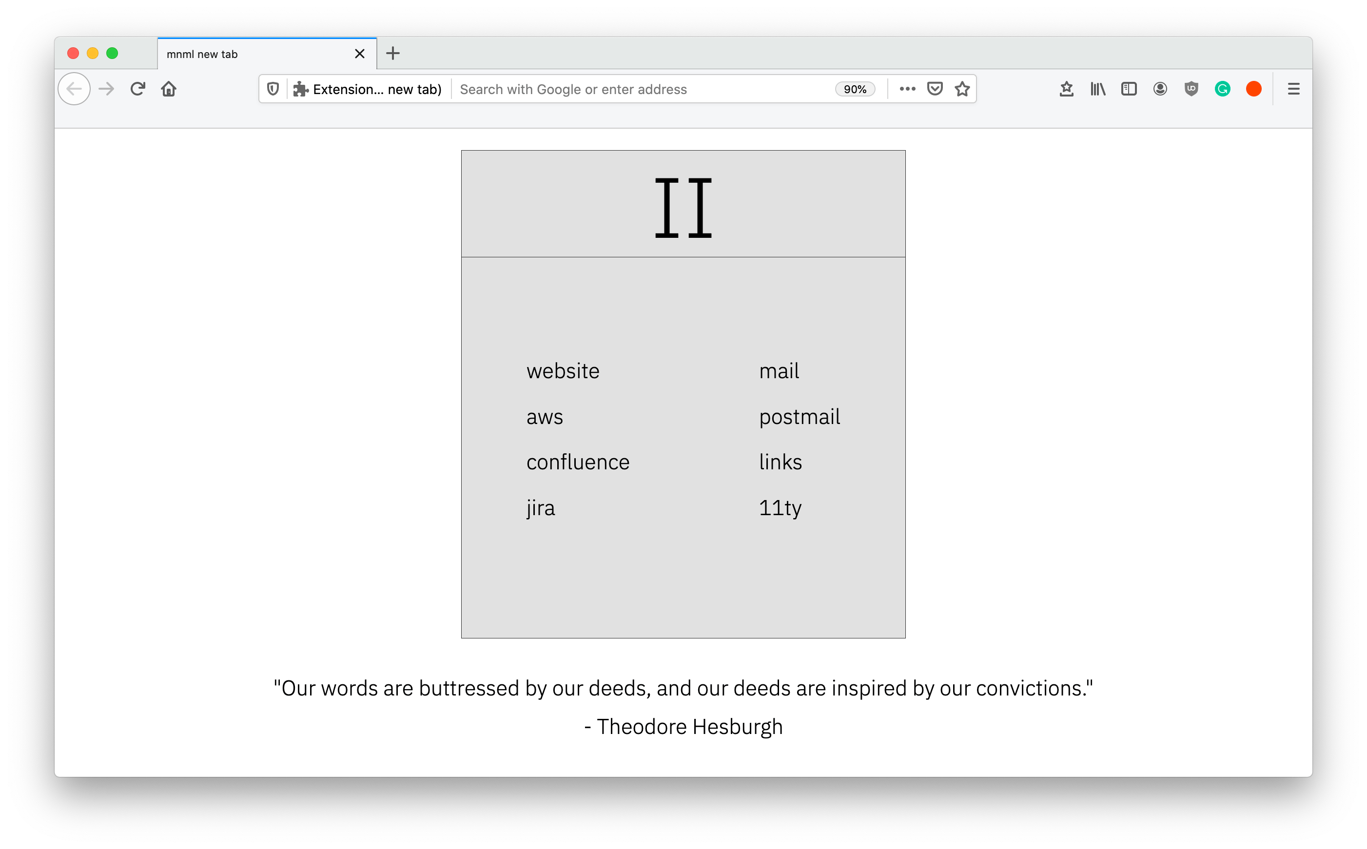 Screenshot of mnml new tab on firefox